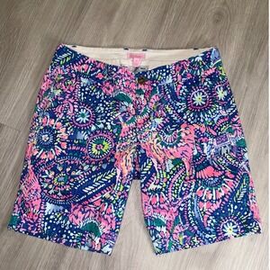 Lilly Pulitzer Callahan Shorts Blue Pink Floral Paisley Chino Size 6 RN88189